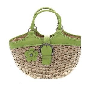 EGO Basket Weave and leather Bag green